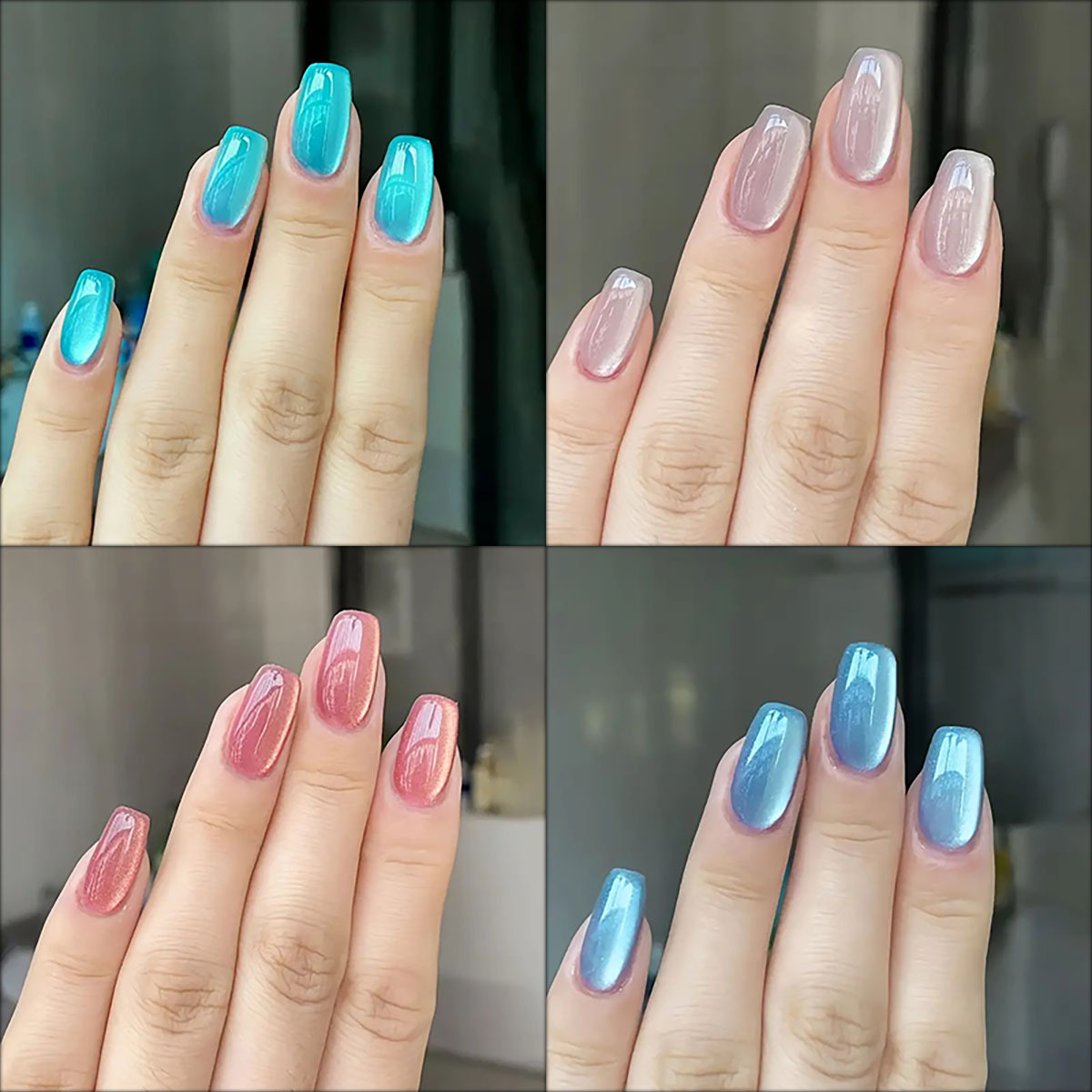 Nail Art Pink - 女性のための短い正方形の偽のバレエネイル,光沢のある,緑,青,紫,ピンク,キラキラ,圧力ネイル,キャッツアイ,24個,30個