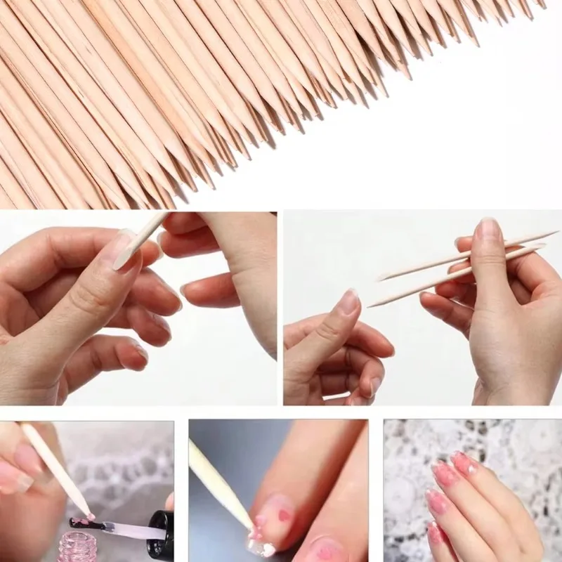 Nail Art Orange - 2026年製、50個入り/100個入り、ネイルアート用プッシャー、オレンジ色の木製スティック、キューティクルプッシャー、ラインストーンの取り外し用、ドット装飾用、マニキュアケア用具。