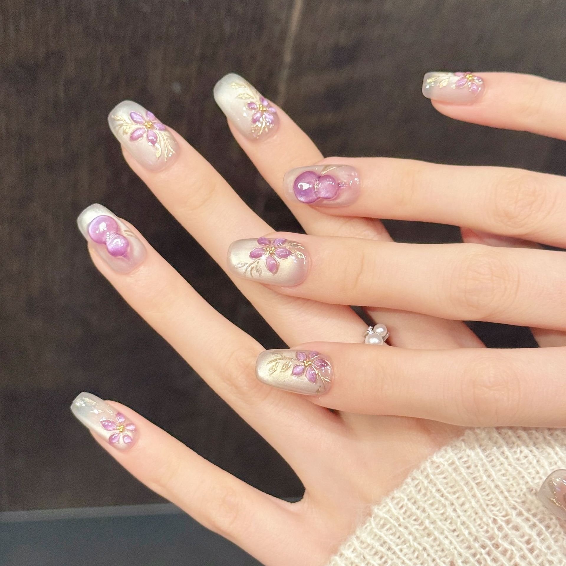 10個入り手作りフェイクネイル、ミドルスクエア型、彫刻入りパ - Nail Art Press On のレビューと価格