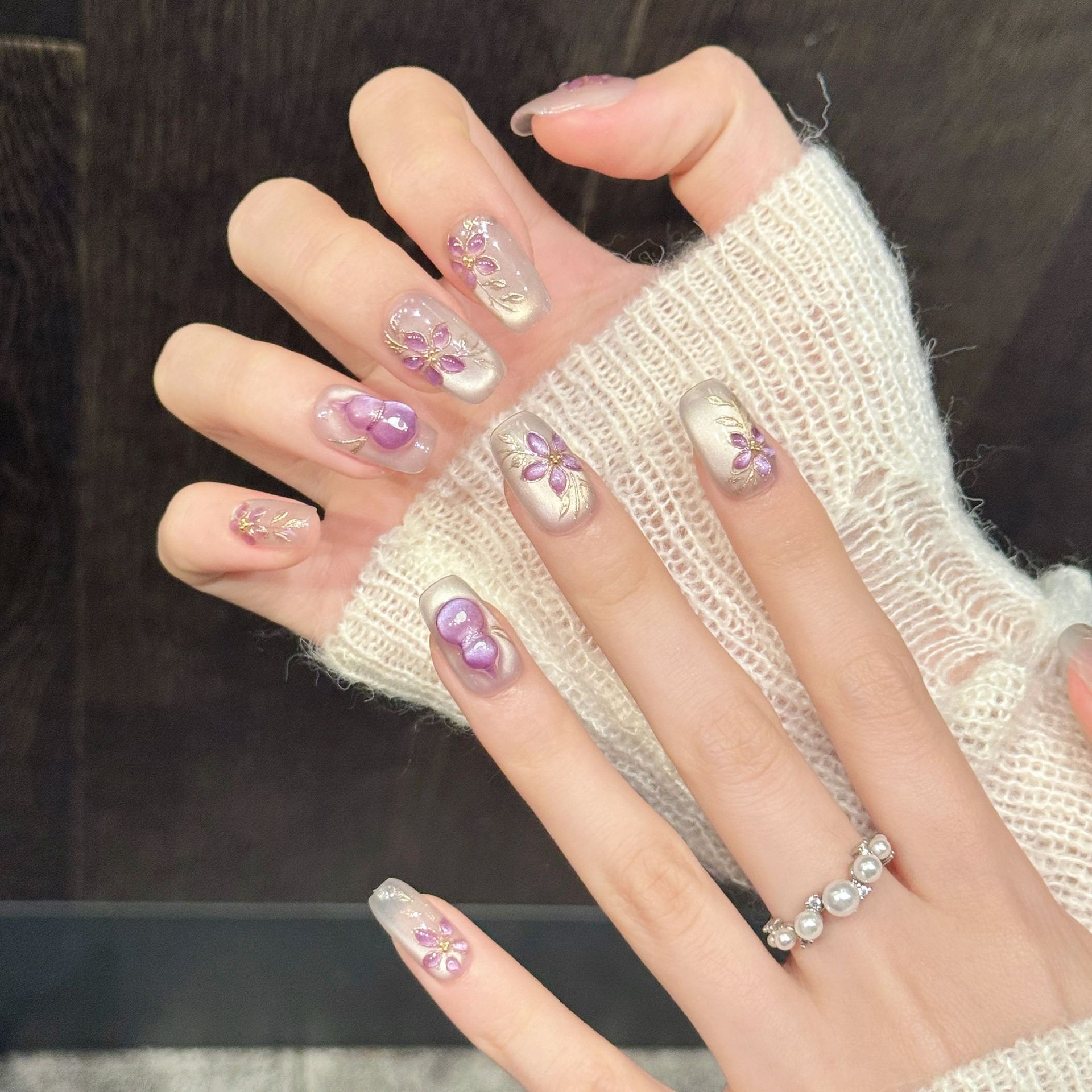 10個入り手作りフェイクネイル、ミドルスクエア型、彫刻入りパ - Nail Art Press On のレビューと価格