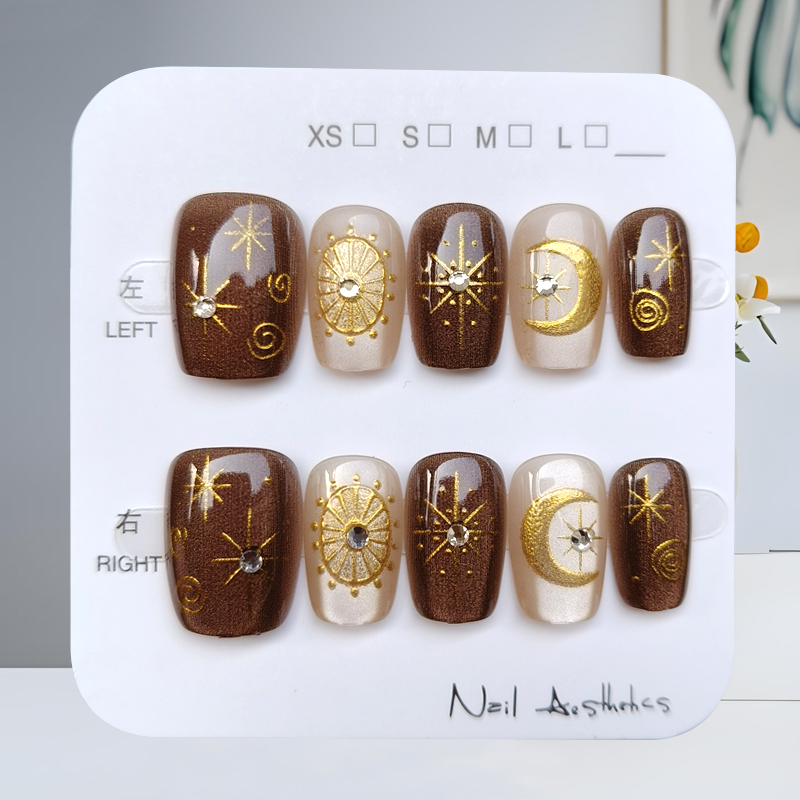 10 個秋と冬ブラウンシリーズ 3D ラインストーン金メッキ - Nail Art Press On のレビューと価格