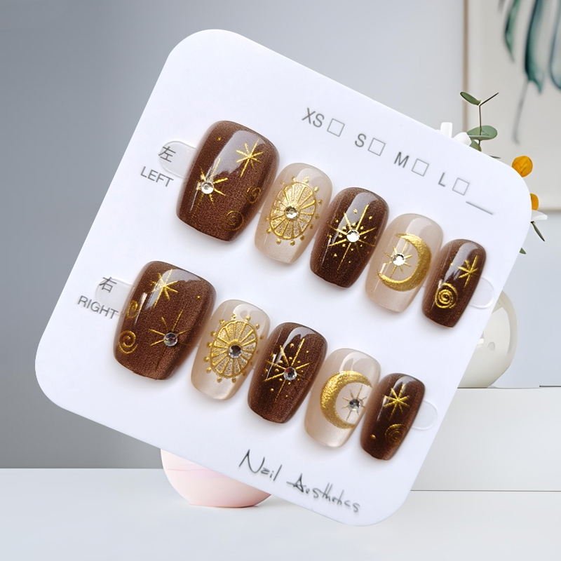 10 個秋と冬ブラウンシリーズ 3D ラインストーン金メッキ - Nail Art Press On のレビューと価格