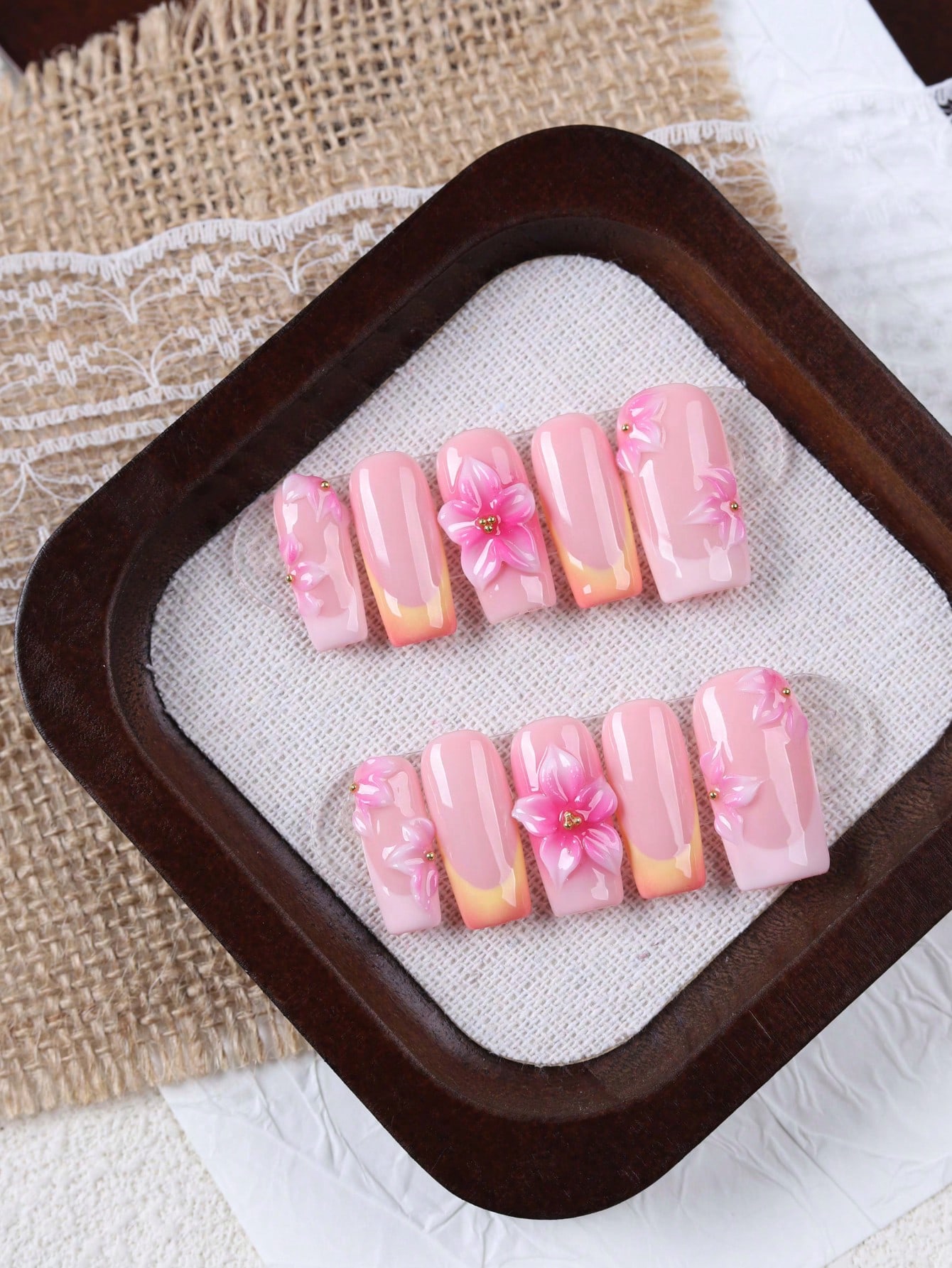 10枚入りミディアムレングスの長方形ヌードピンクとオレンジの - Nail Art Orange のレビューと価格