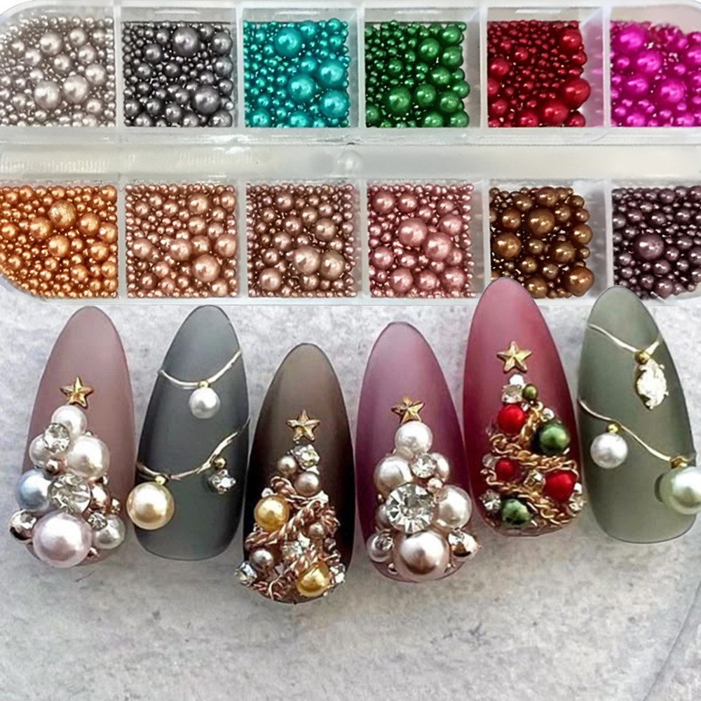 12色ミックスサイズネイルパールラインストーン、マニキュアD - Nail Art Valentines Day のレビューと価格
