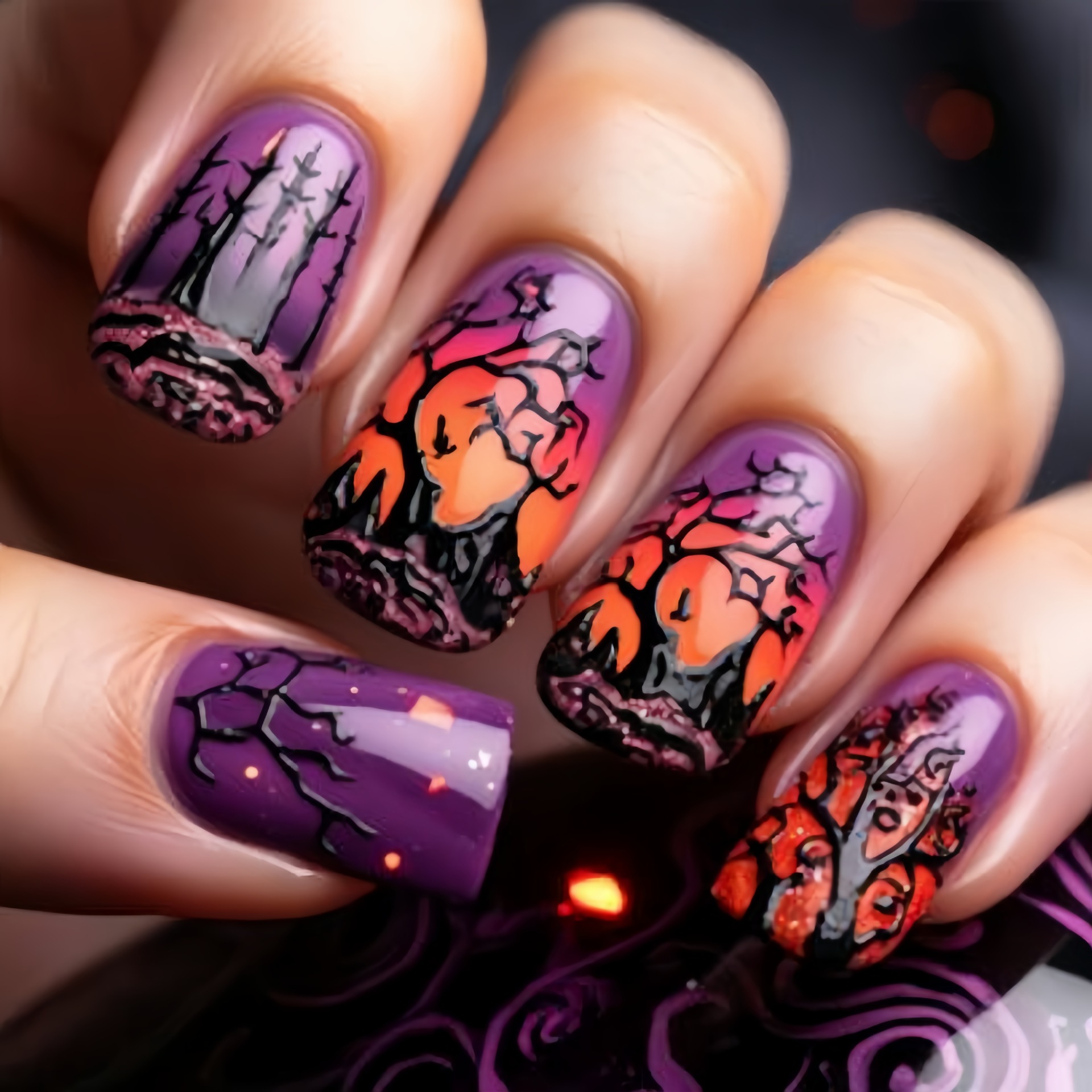 女性や女の子向けの、中くらいの大きさの正方形のつけ爪。Y2K - Nail Art Orange のレビューと価格