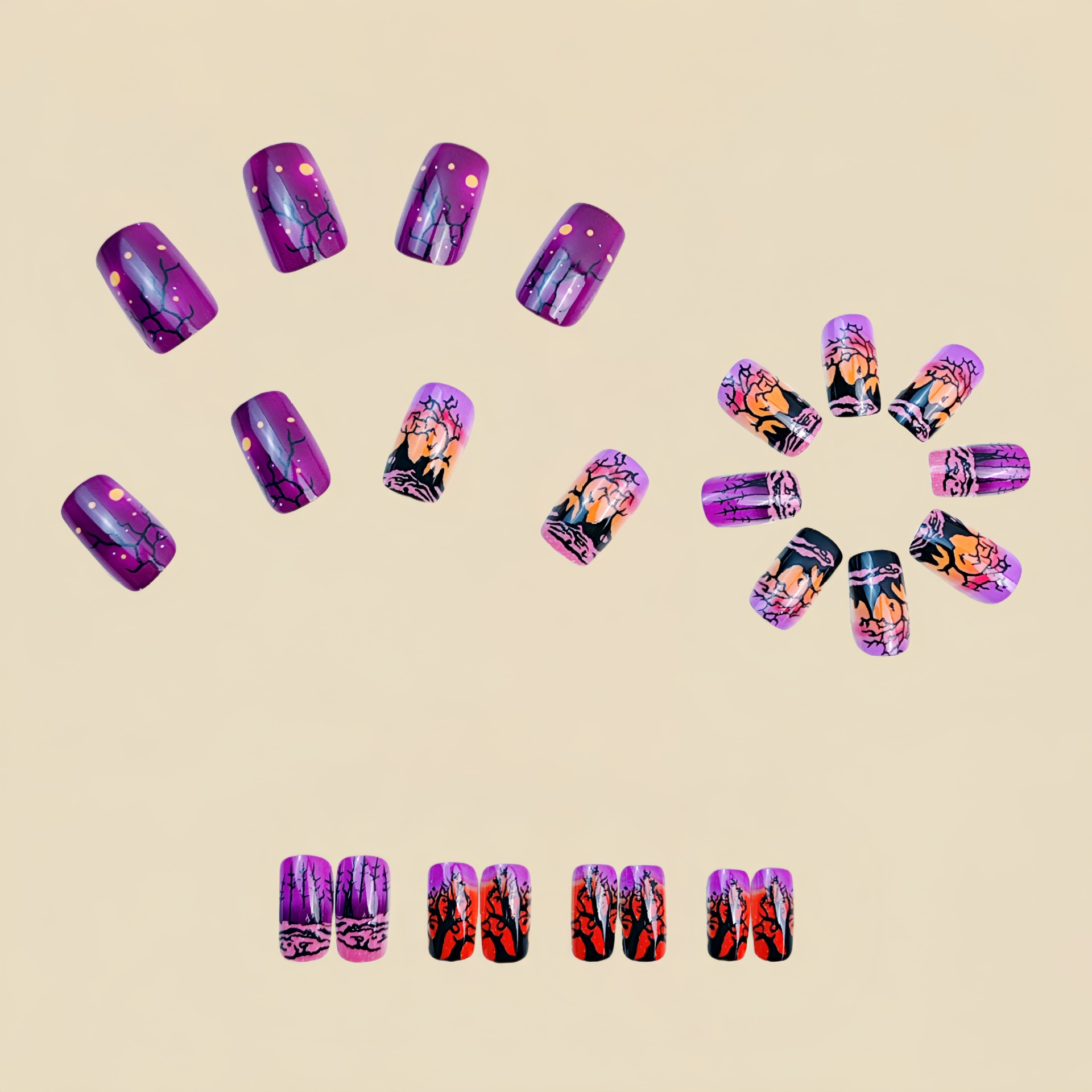 女性や女の子向けの、中くらいの大きさの正方形のつけ爪。Y2K - Nail Art Orange のレビューと価格