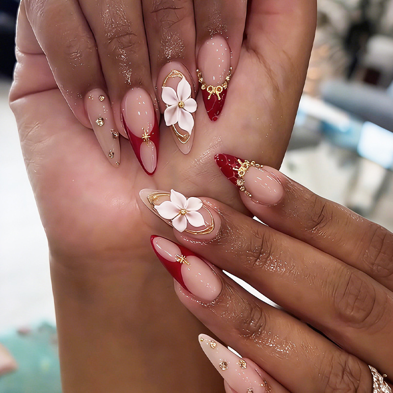 24枚入り完成品アーモンド型プレスオンネイルアート、再利用可 - Nail Art Pink のレビューと価格