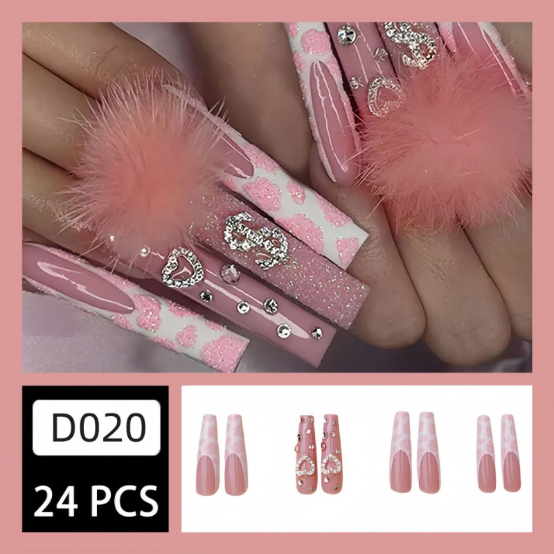 24 個エクストラロングスクエアプレス爪愛パターンデザインフ - Nail Art Press On のレビューと価格
