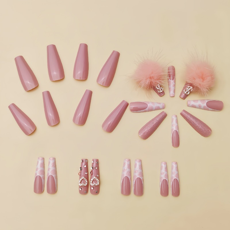 24 個エクストラロングスクエアプレス爪愛パターンデザインフ - Nail Art Press On のレビューと価格