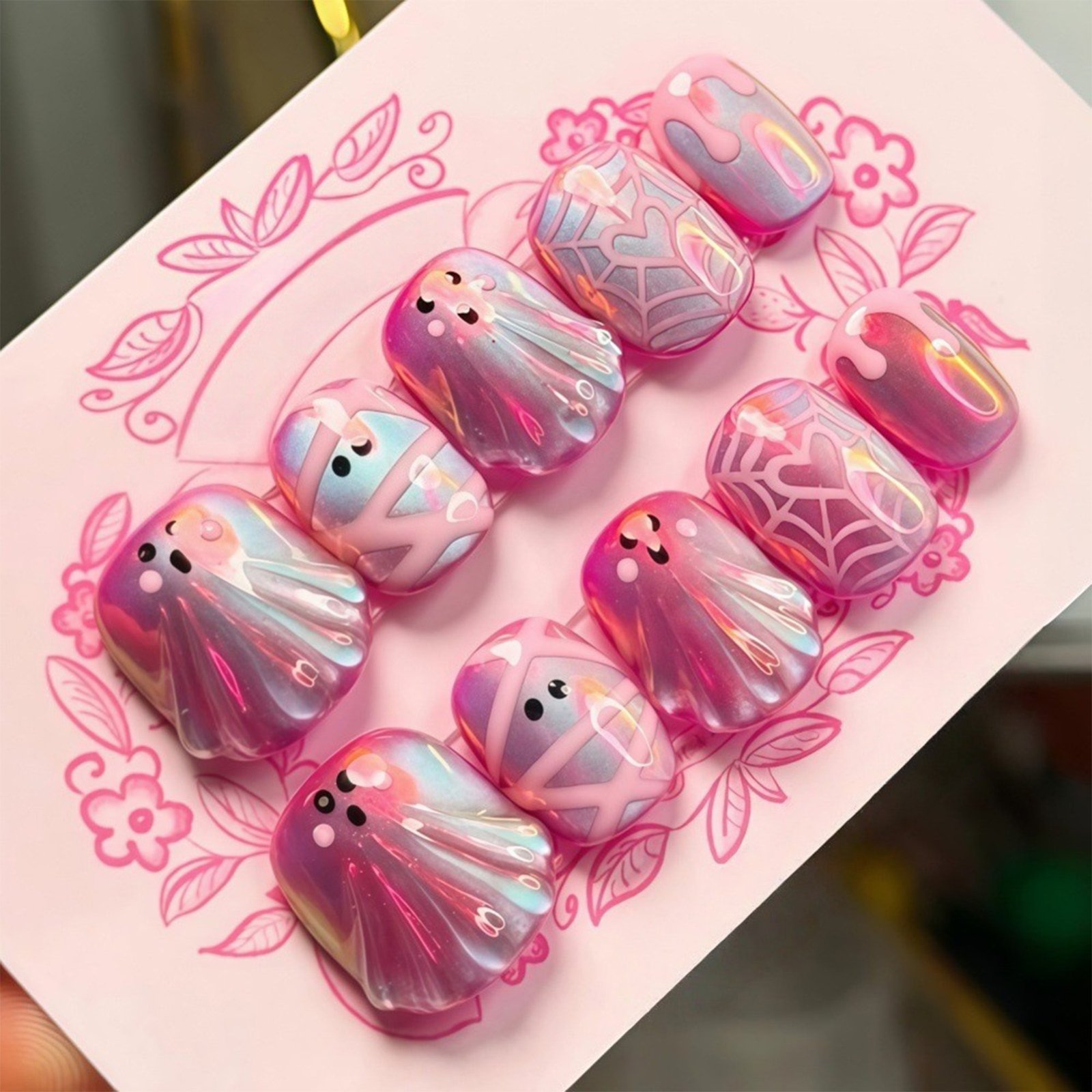 ハロウィン風の可愛いデザインが施された、3D立体感のあるつけ - Nail Art Press On のレビューと価格
