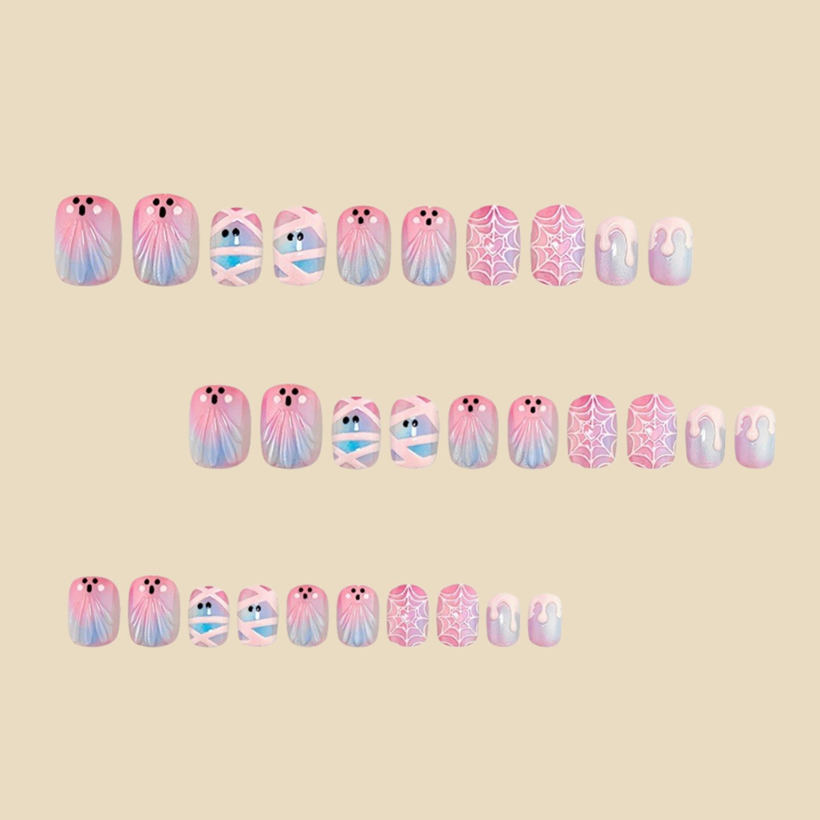 ハロウィン風の可愛いデザインが施された、3D立体感のあるつけ - Nail Art Press On のレビューと価格