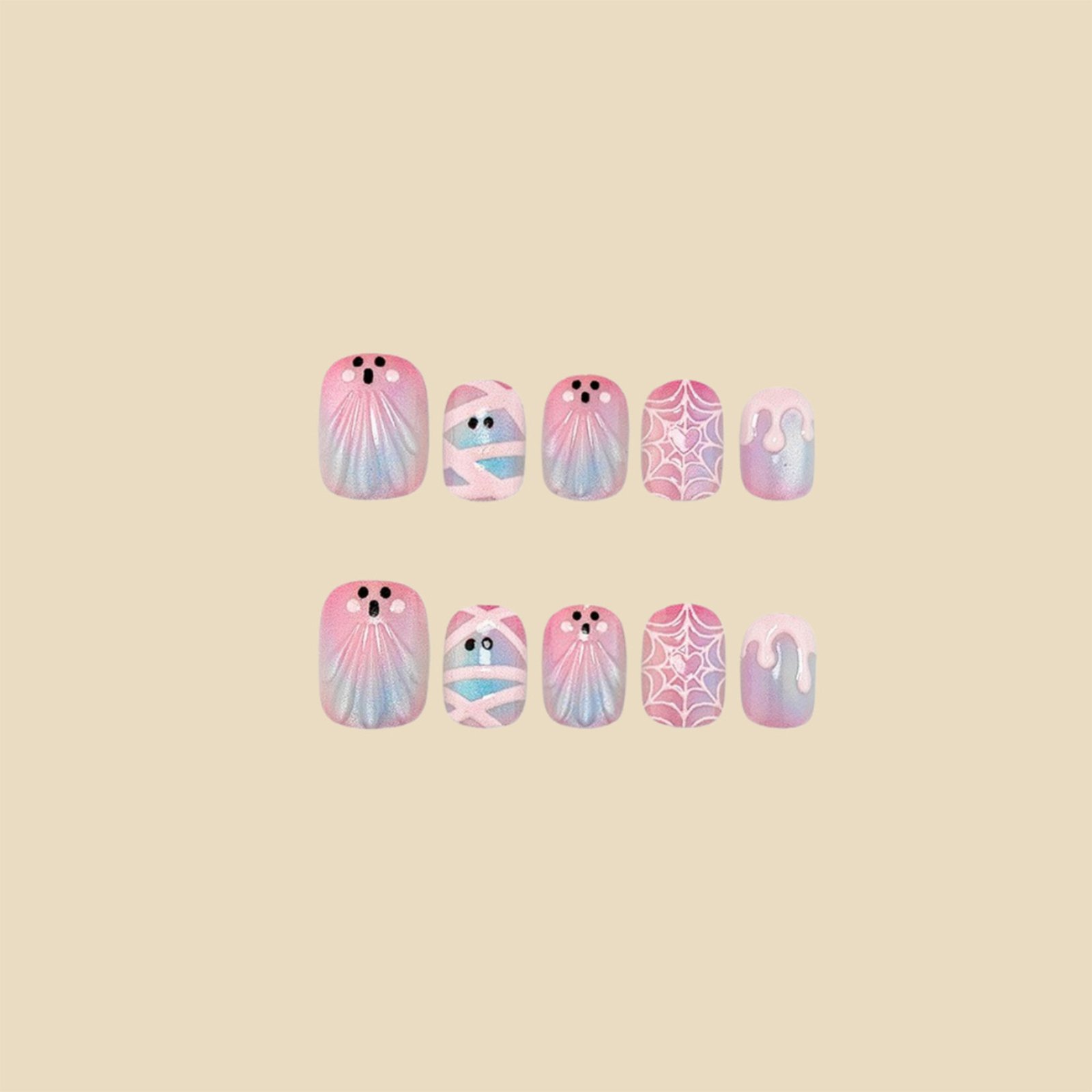ハロウィン風の可愛いデザインが施された、3D立体感のあるつけ - Nail Art Press On のレビューと価格